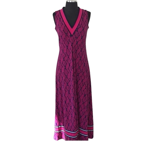 Michael Kors Pink and Navy Blue Snake Skin Print Maxi Dress - Picture 1 of 6